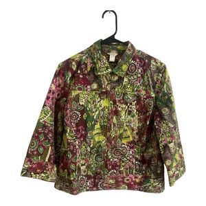 Christopher Banks Jacket Womens Large Green Full Zip Stretch 3/4 Sleeve